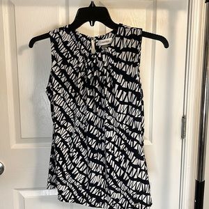 Navy blue and white abstract print Calvin Klein blouse